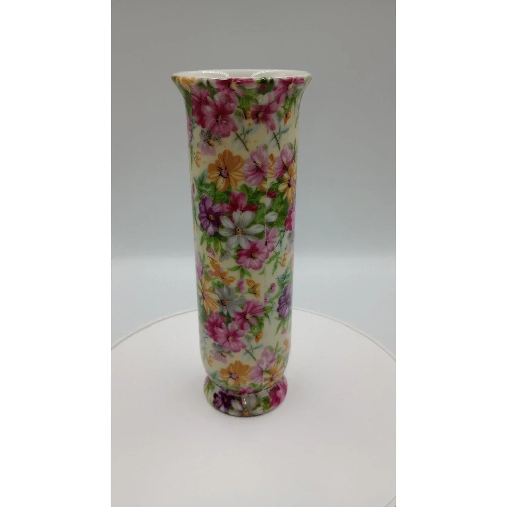 Vintage Chintz Floral Vase H 7